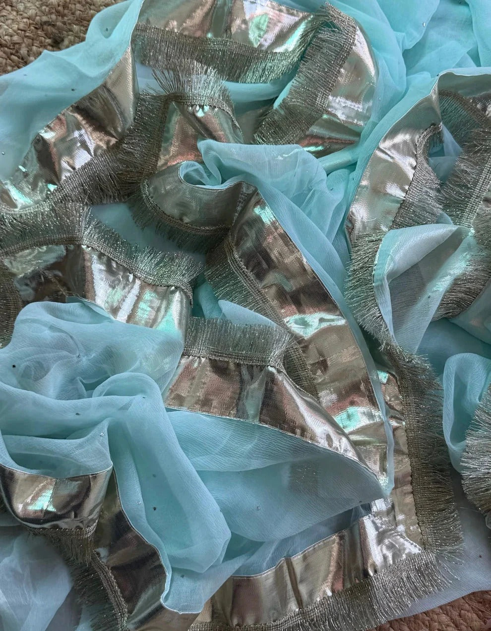 Pure jaipuri chiffon saree with beautiful mukaish work Lappa Border