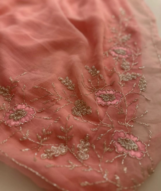 Pure Jaipuri Diamond Chiffon Elegance Hand Work Jaal Saree With Running Blouse