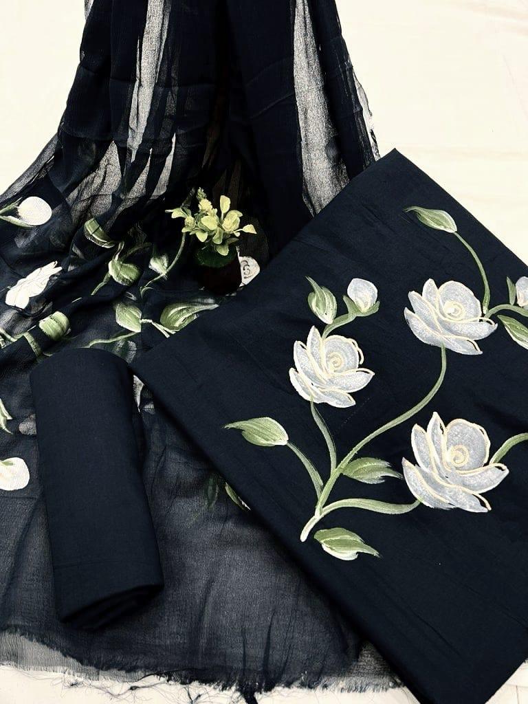 Pure cotton hand-block print suit with Chiffon dupatta