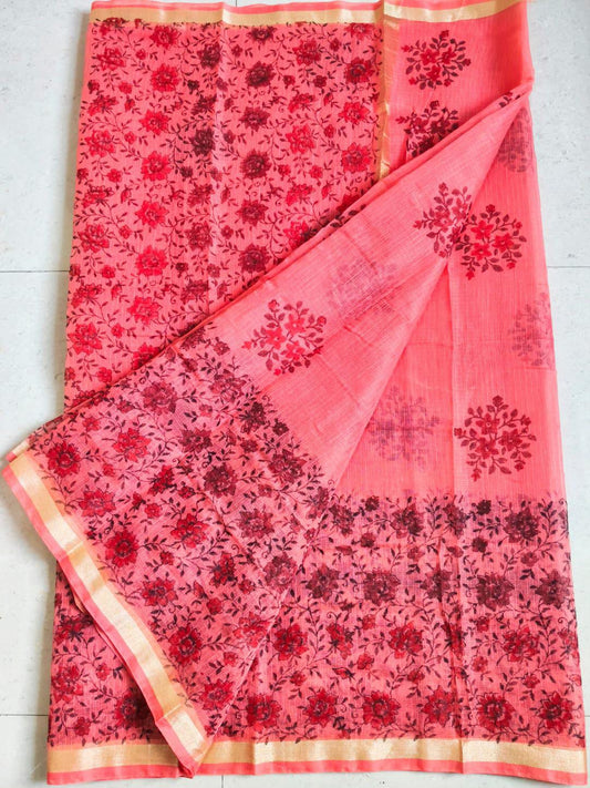 Beautiful kota cotton hand brush print work saree