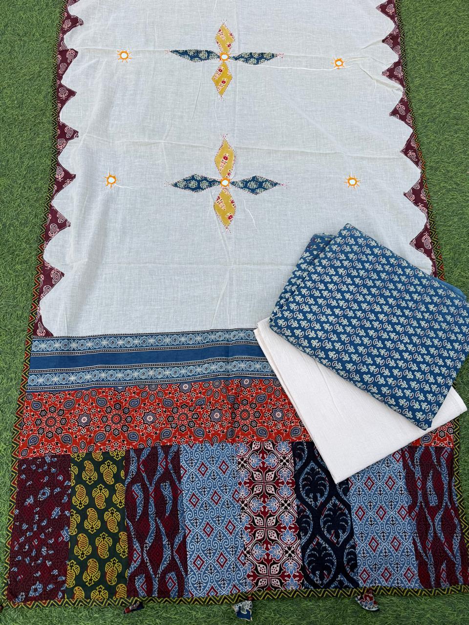 Ajrakh print cotton top With ajrakh mirror work  dupatta