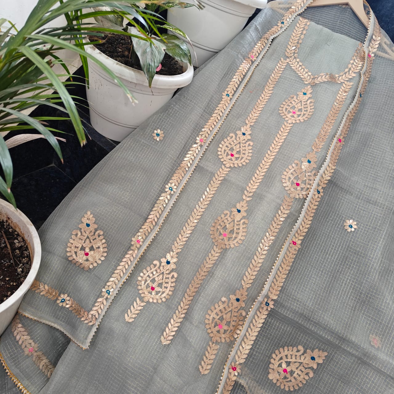 Pure Kota-Doria Unstitched Suit Gota Patti work  Work