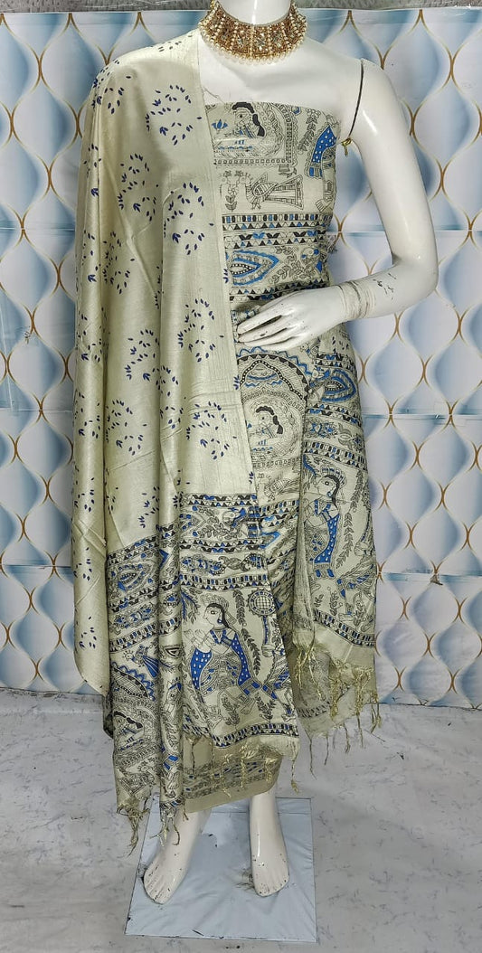 BHAGALPURI   KATAN MADHUBANI PRINT UNSTITCHED SUIT