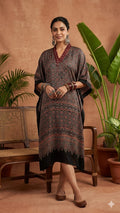 Pure Modal Silk Hand block Printed Kaftans Stitched suit With Hand Mirror Work