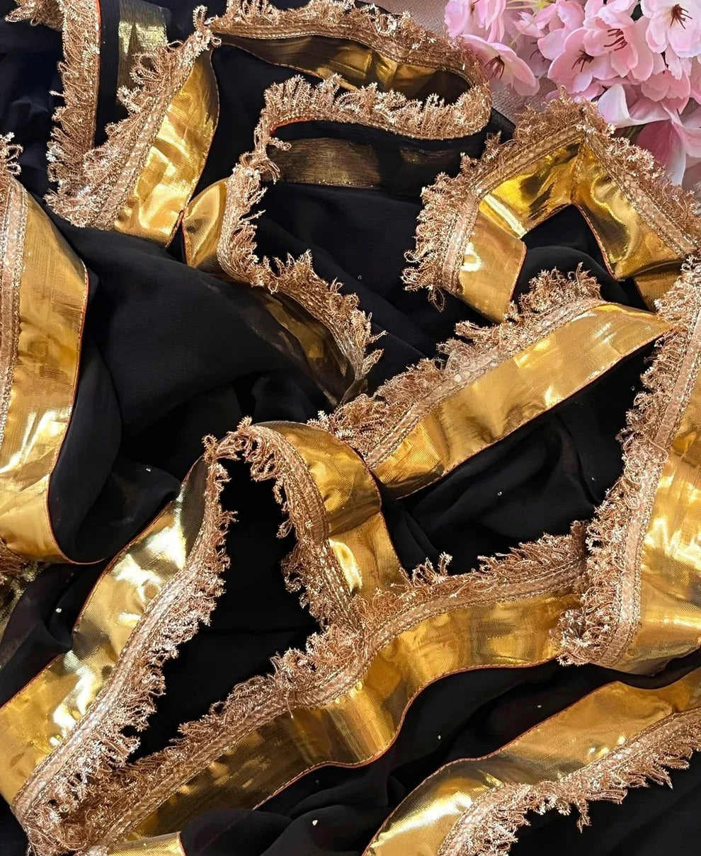 Pure jaipuri chiffon saree with beautiful mukaish work Lappa Border