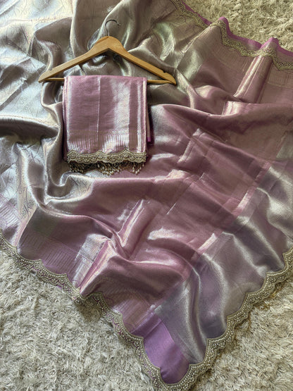 Banarasi Kanjivaram  katan Tissue Silk Saree With Beautiful lace border