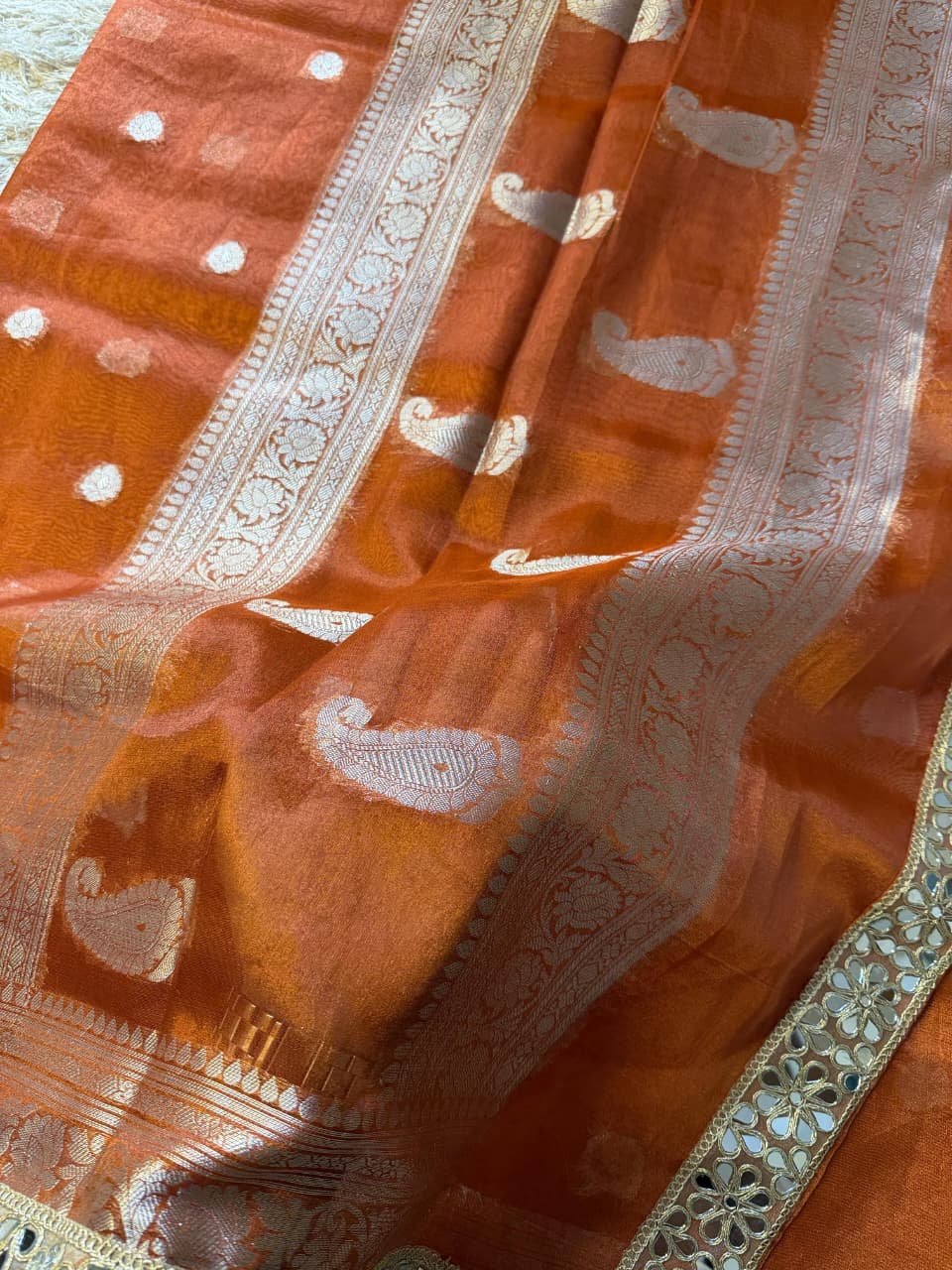 Banarasi Glass tissue silk saree with  lace work