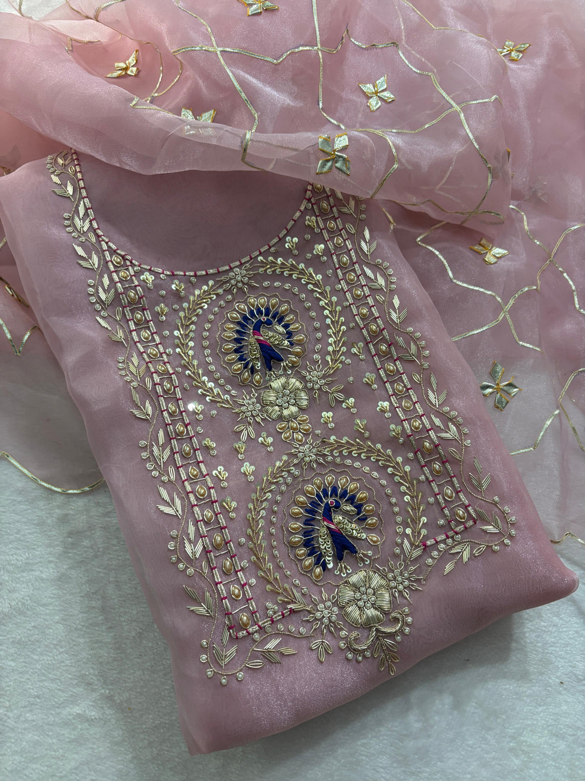 Organza Hand Work Unstitched Suit