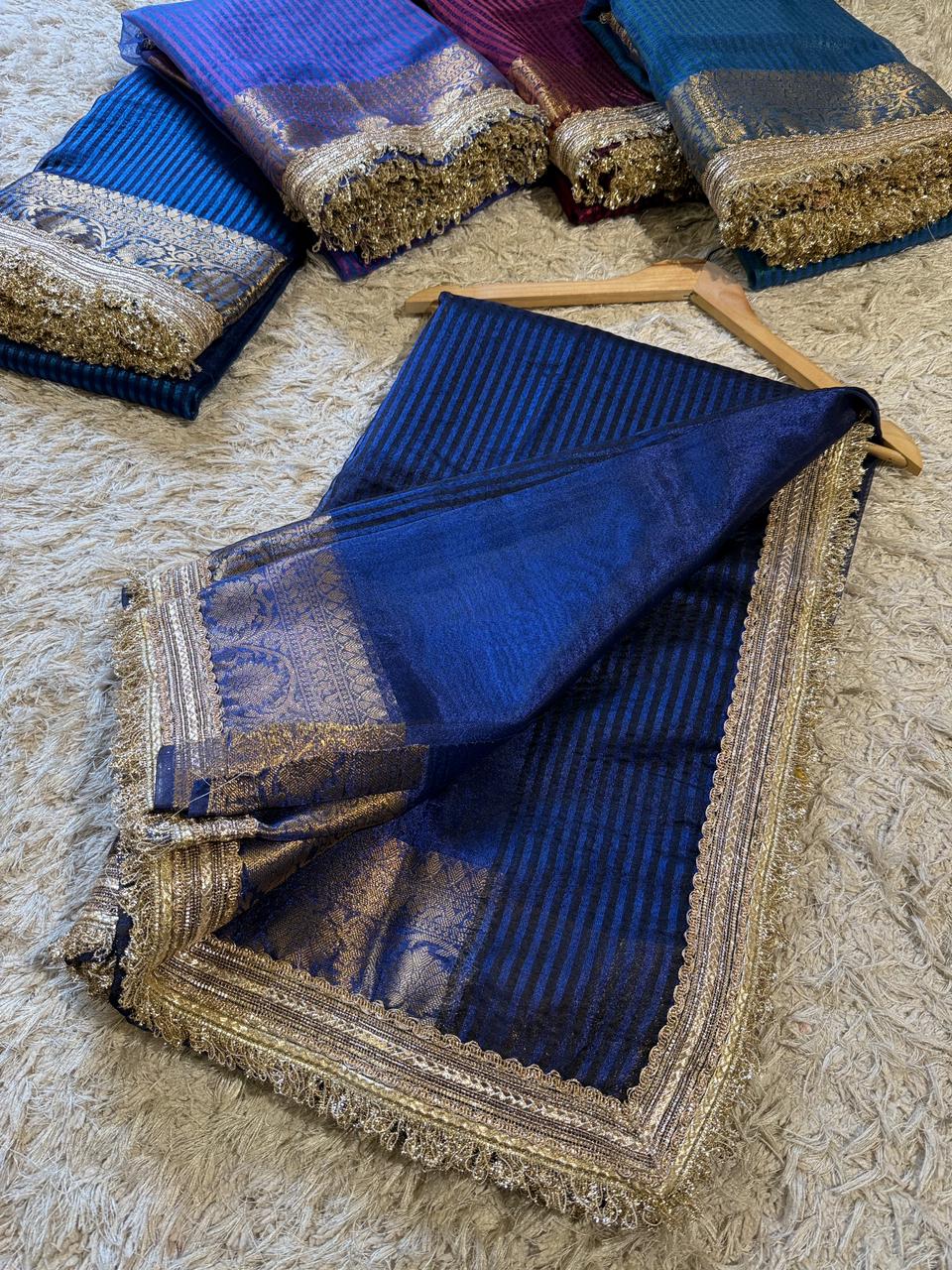 Banarasi Premium Tissue Silk Saree with Gotapatti + Uljhi lace work Border