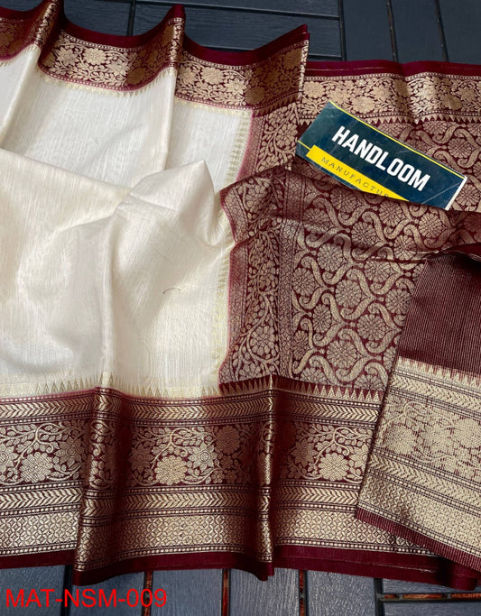 Pure Banarasi Linen Silk Border Saree With Blouse