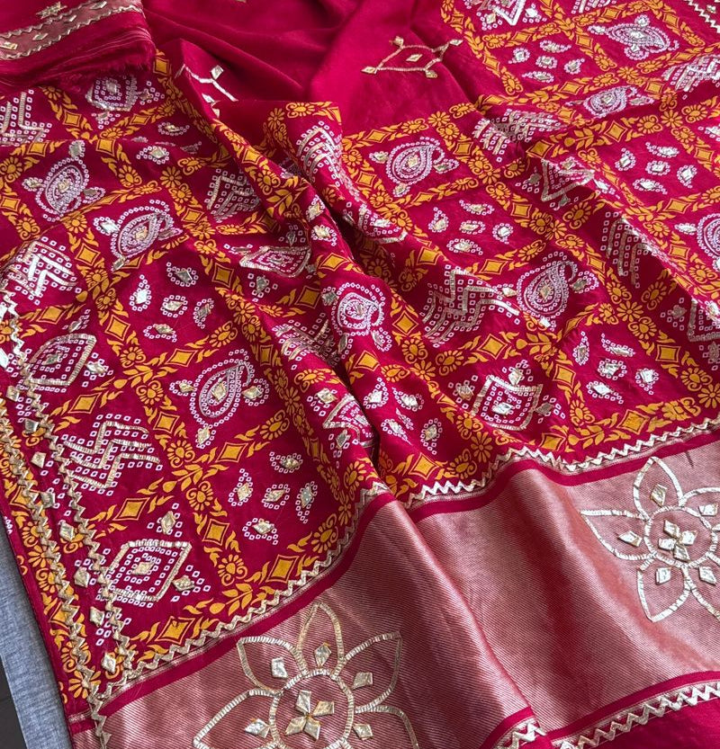 Pure Munga Silk Gotta Patti Work Saree With Blouse