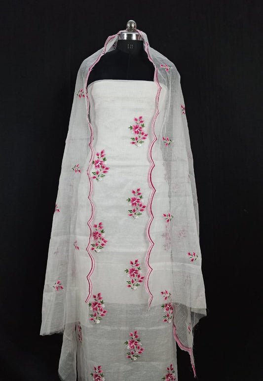 Kota Doria Embroidery work Unstitched Suit