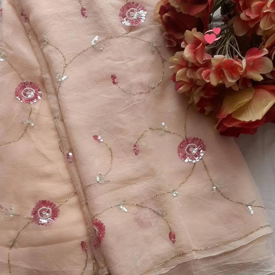 Pure Chiffon Jaipuri Beautiful Jaal  Work Saree With Blouse