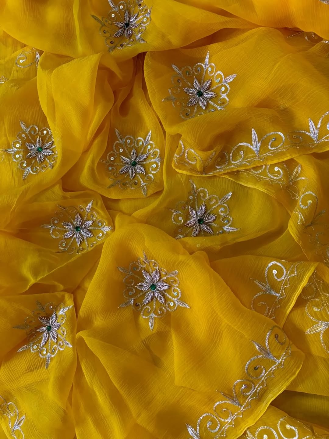 Pure Jaipuri Chiffon Hand-work motif work saree with blouse