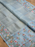 Pure Organza Silk  floral Embroidery Saree with velvet lace and heavy blouse