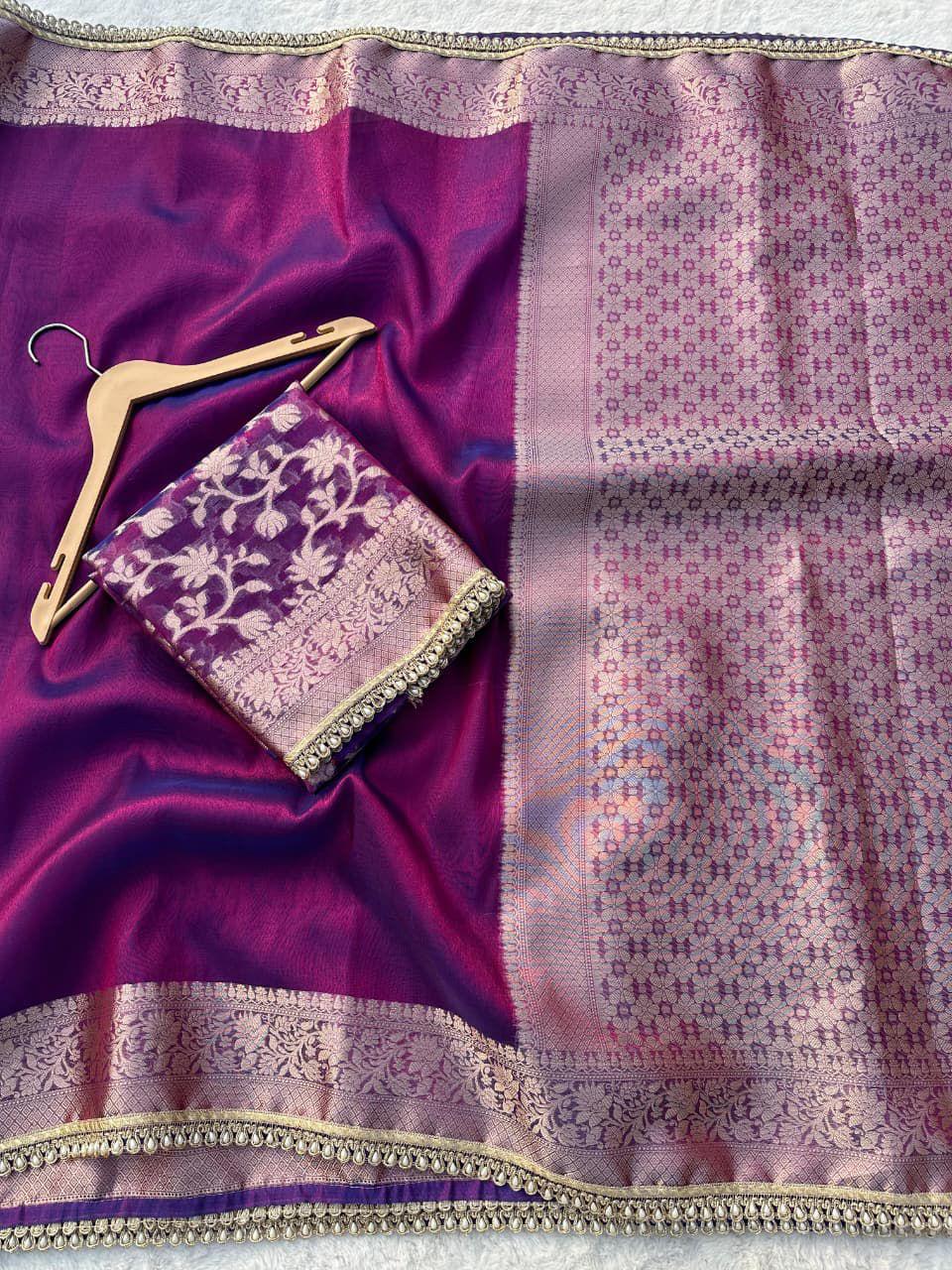 Banarasi Tissue Silk Saree With lace work border