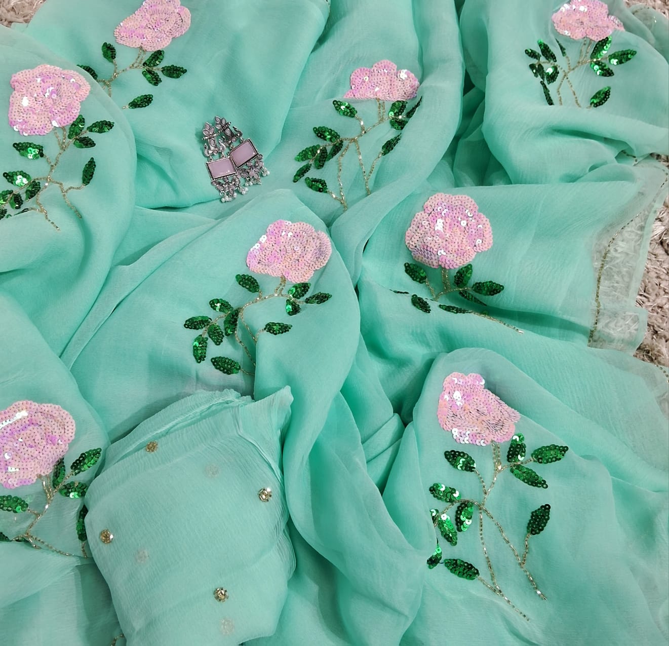 Pure Diamond Chiffon Saree With Blouse