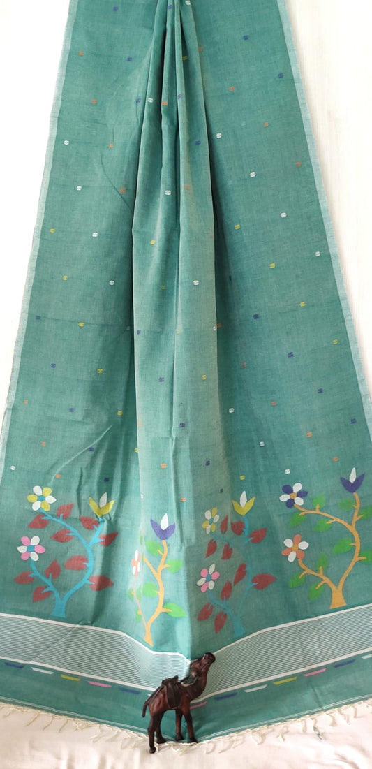 Pure Cotton needle work jamdani Saree With Blouse