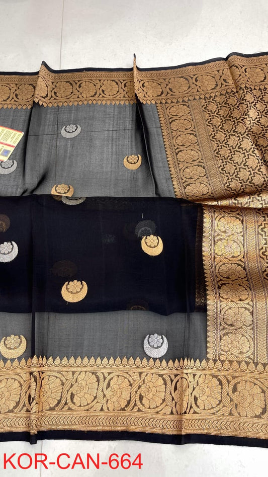 Pure Handloom banarasi  kora Silk Saree With Blouse