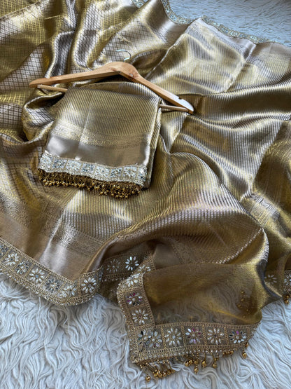 Banarasi Kanjivaram  katan Tissue Silk Saree With Beautiful lace border
