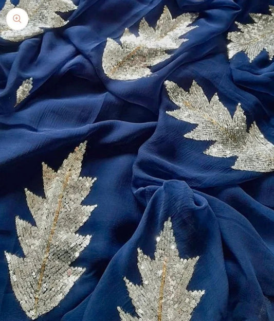 Blue Diamond Chiffon Saree With  Blouse