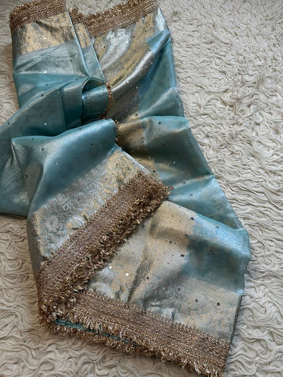Banarasi Tissue Silk Saree With Mirror Work Saree