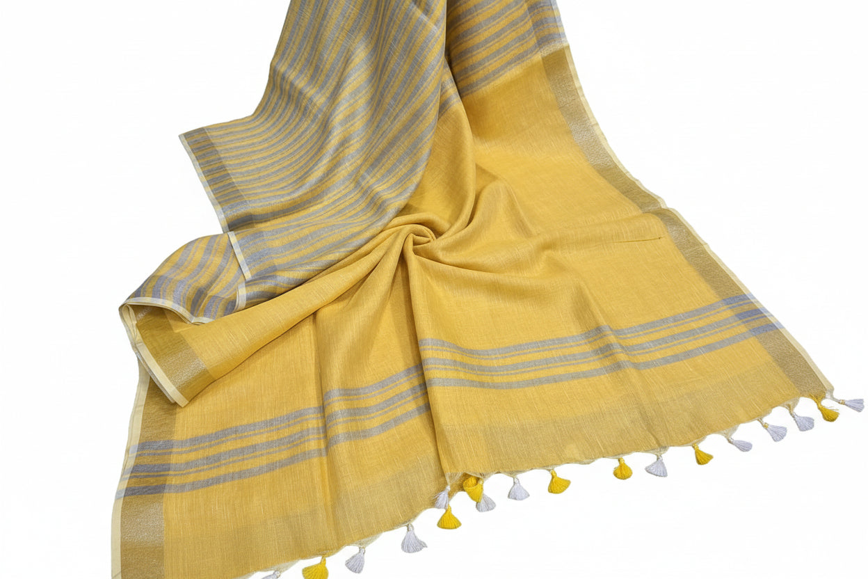 Pure Linen By Linen  Saree With  Blouse