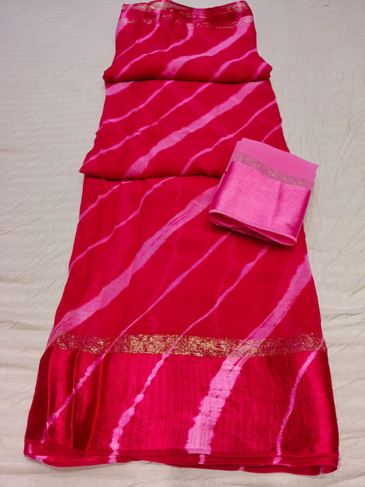 Pure Georgette Leheriya Pattern Saree