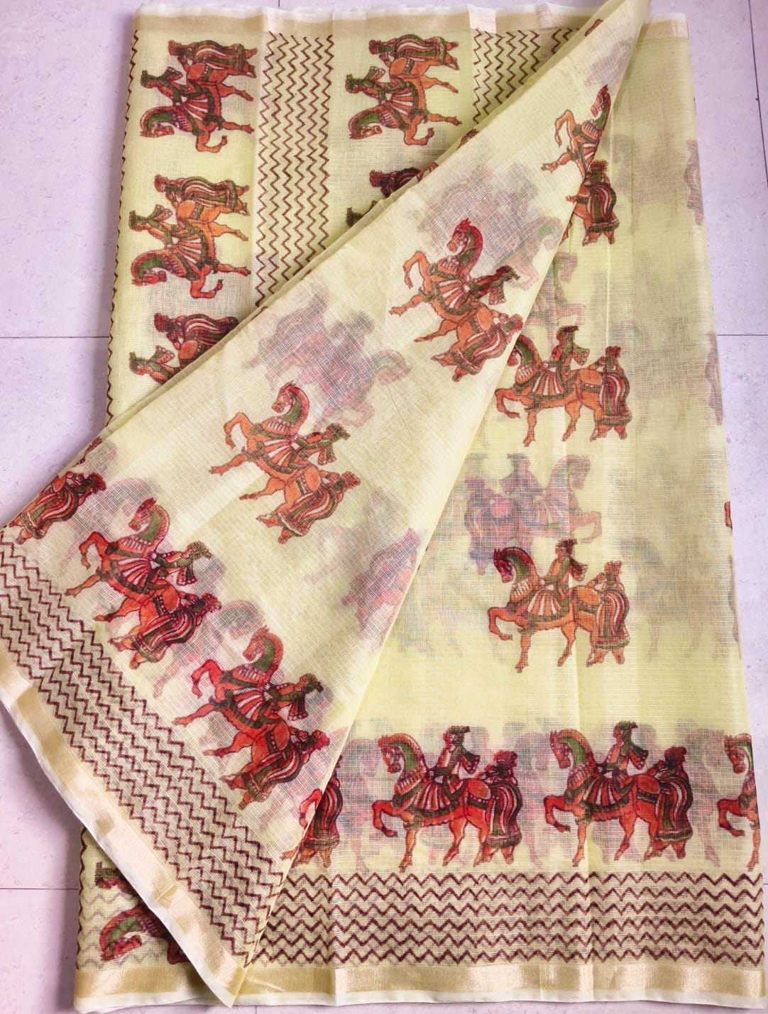 Beautiful kota cotton hand brush print work saree