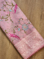 Pure Organza Silk  Parsi Embroidery Work Saree With Heavy Blouse