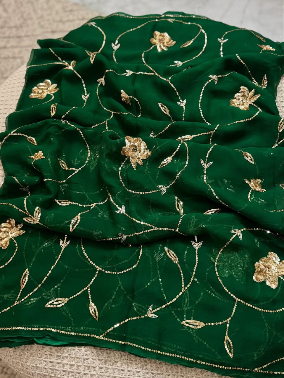 Pure Jaipuri Chiffon Jaal Work Saree With Blouse