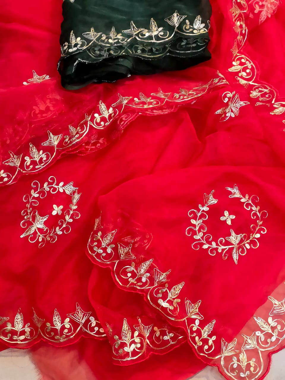 Pure Organza Gota Patti Handwork Saree With Contrast Blouse