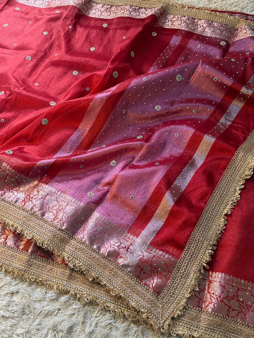 Banarasi Tissue Silk Saree With lace work border