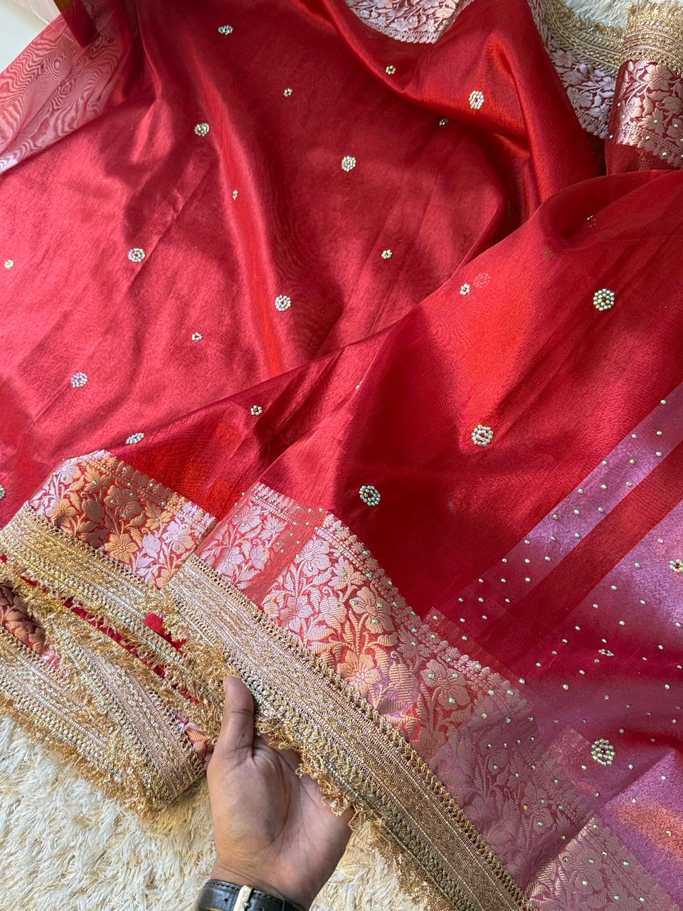 Banarasi Tissue Silk Saree With lace work border