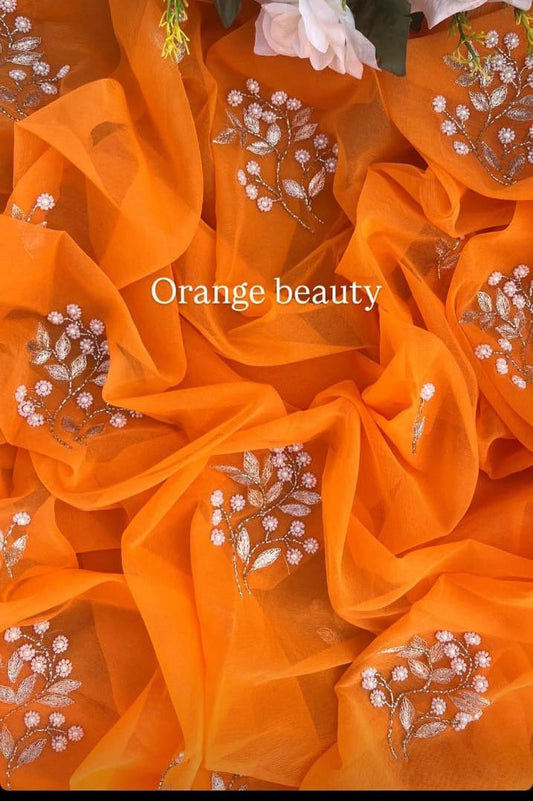 Beautiful Pure Jaipuri Chiffon 13 big  motif work Saree with blouse