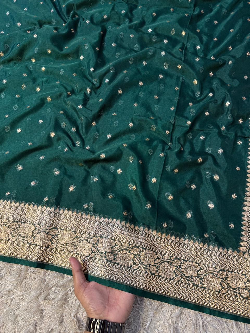 Designer Banarasi Handloom Semi Khaddi Georgette silk Saree with allover Zari