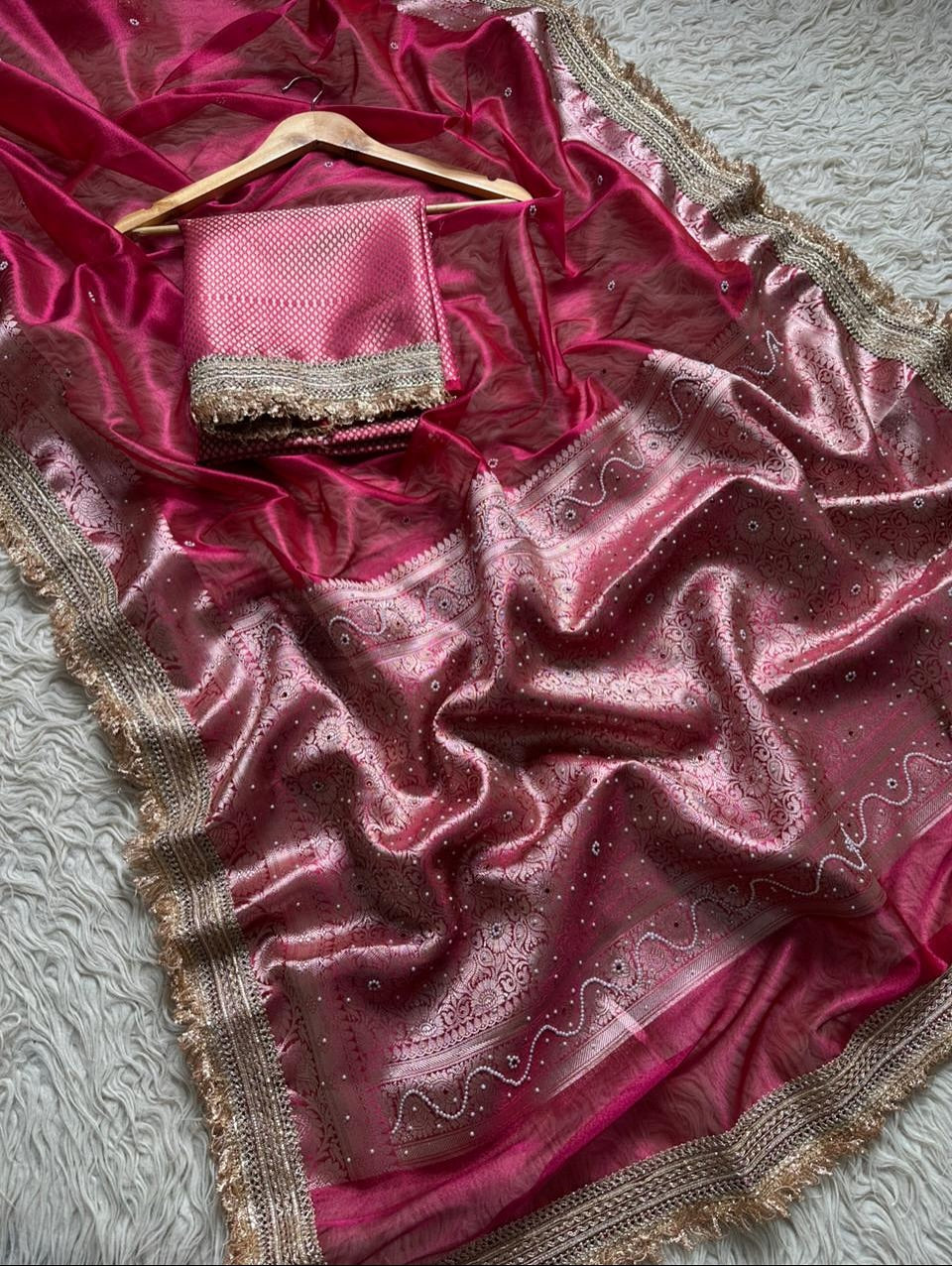 Banarasi Tissue Silk Saree With lace work border