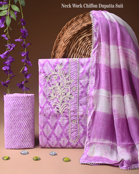 Designer gota patti hand work cotton  unstitched suit with chiffon   dupatta