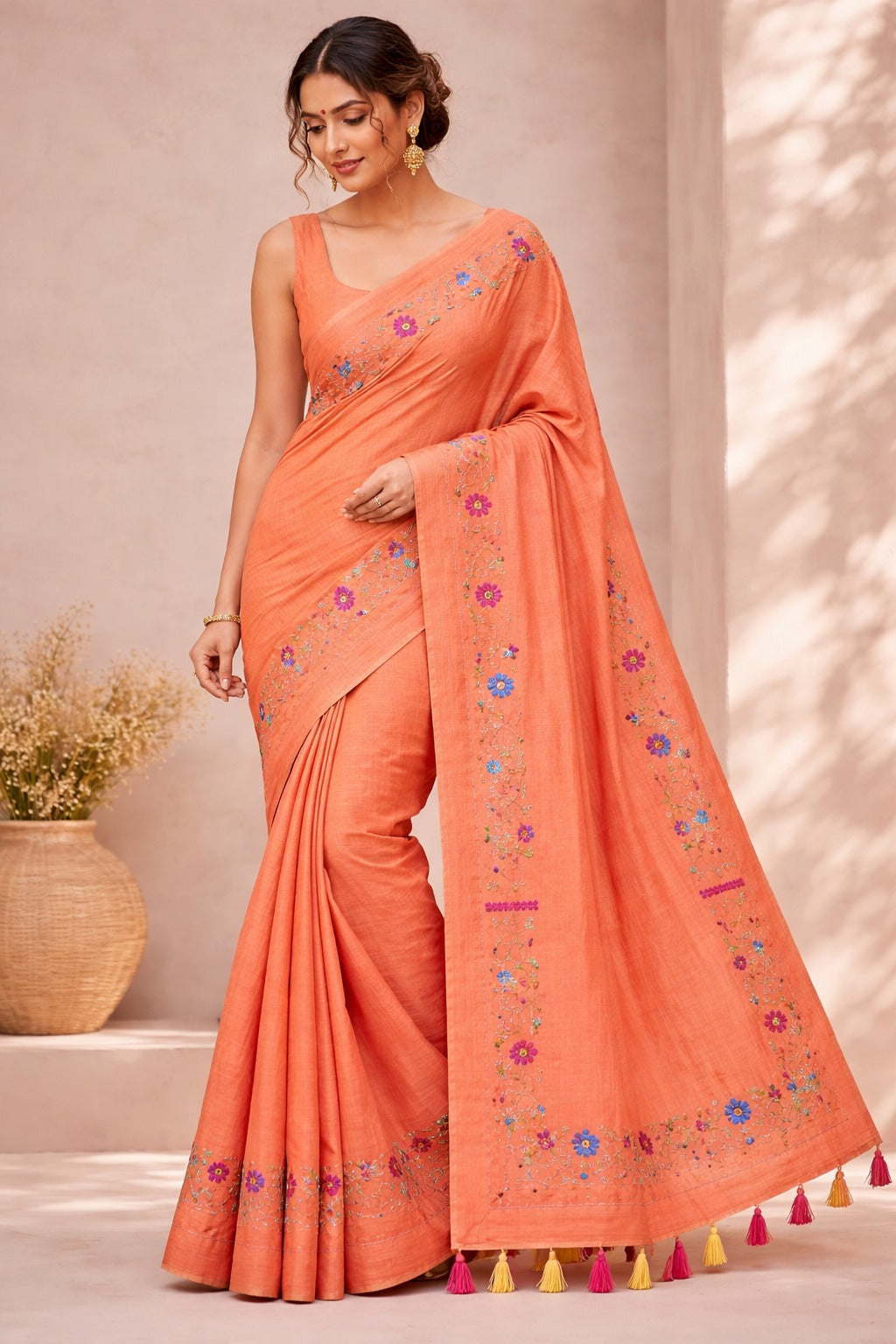 Beautiful Hand Stitch Pure Mul Cotton Saree Without blouse