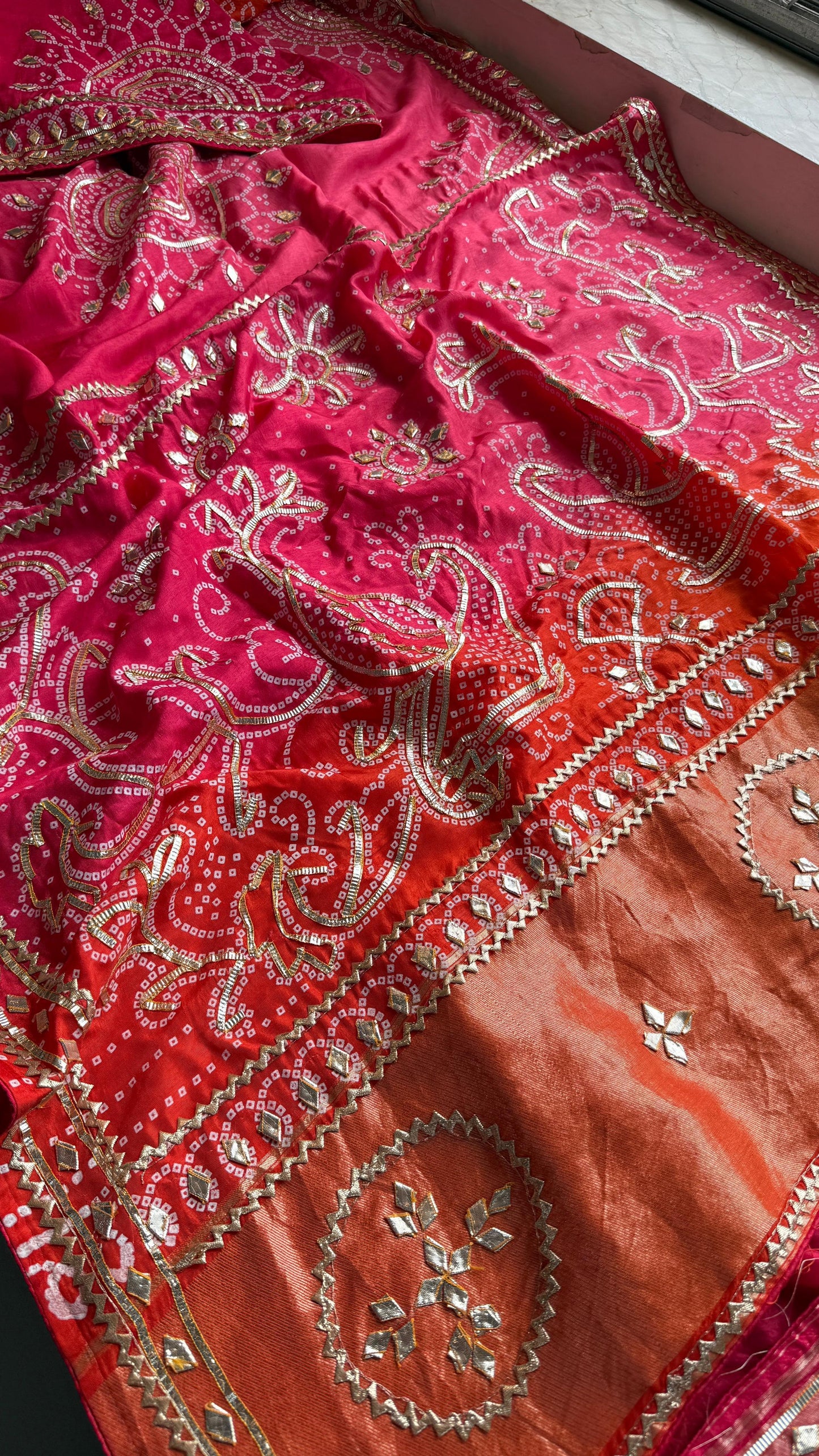 Pure Munga Silk Gotta Patti Work Saree With Blouse