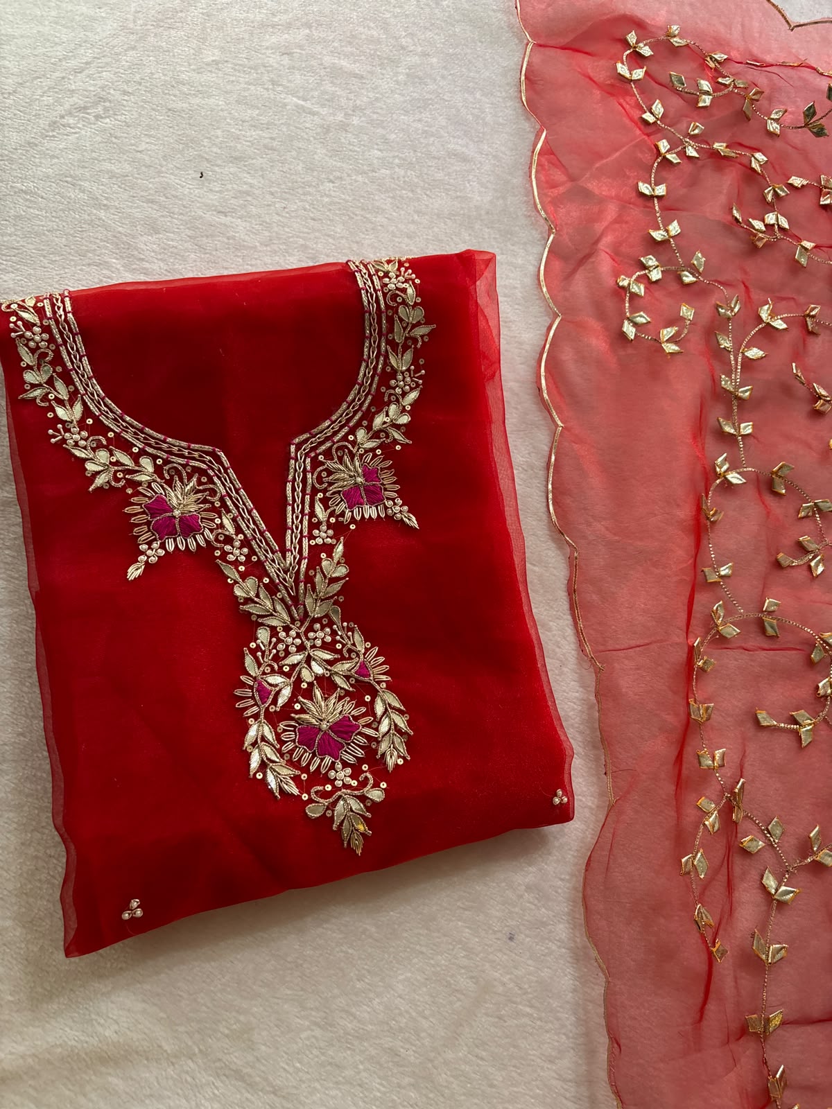 Organza Hand Work Unstitched Suit