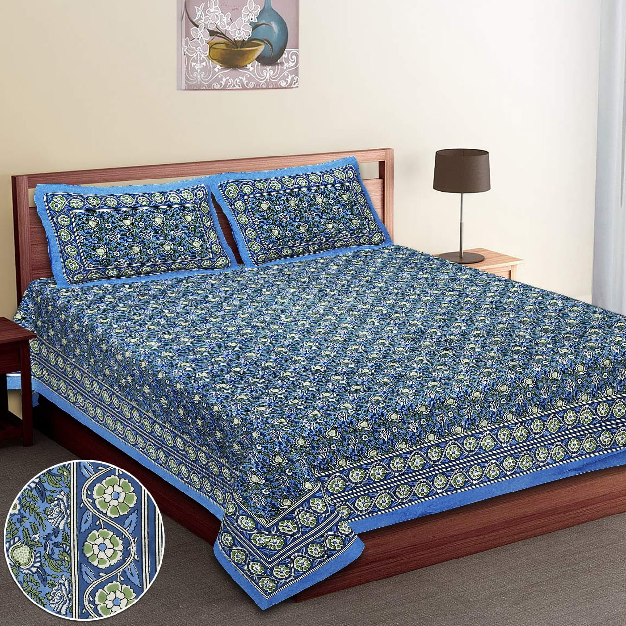 Pure Cotton King Size Double Bedsheet. ( 100X 108) with pillow covers