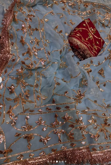 Pure Diamond Chiffon Gota Patti  Work Saree With Blouse