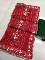Pure georgette Bandhej gota patti saree