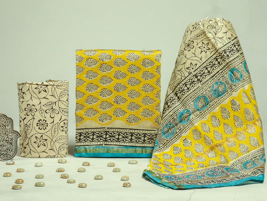 Hand Block Print Chanderi Silk Unstitched Suit