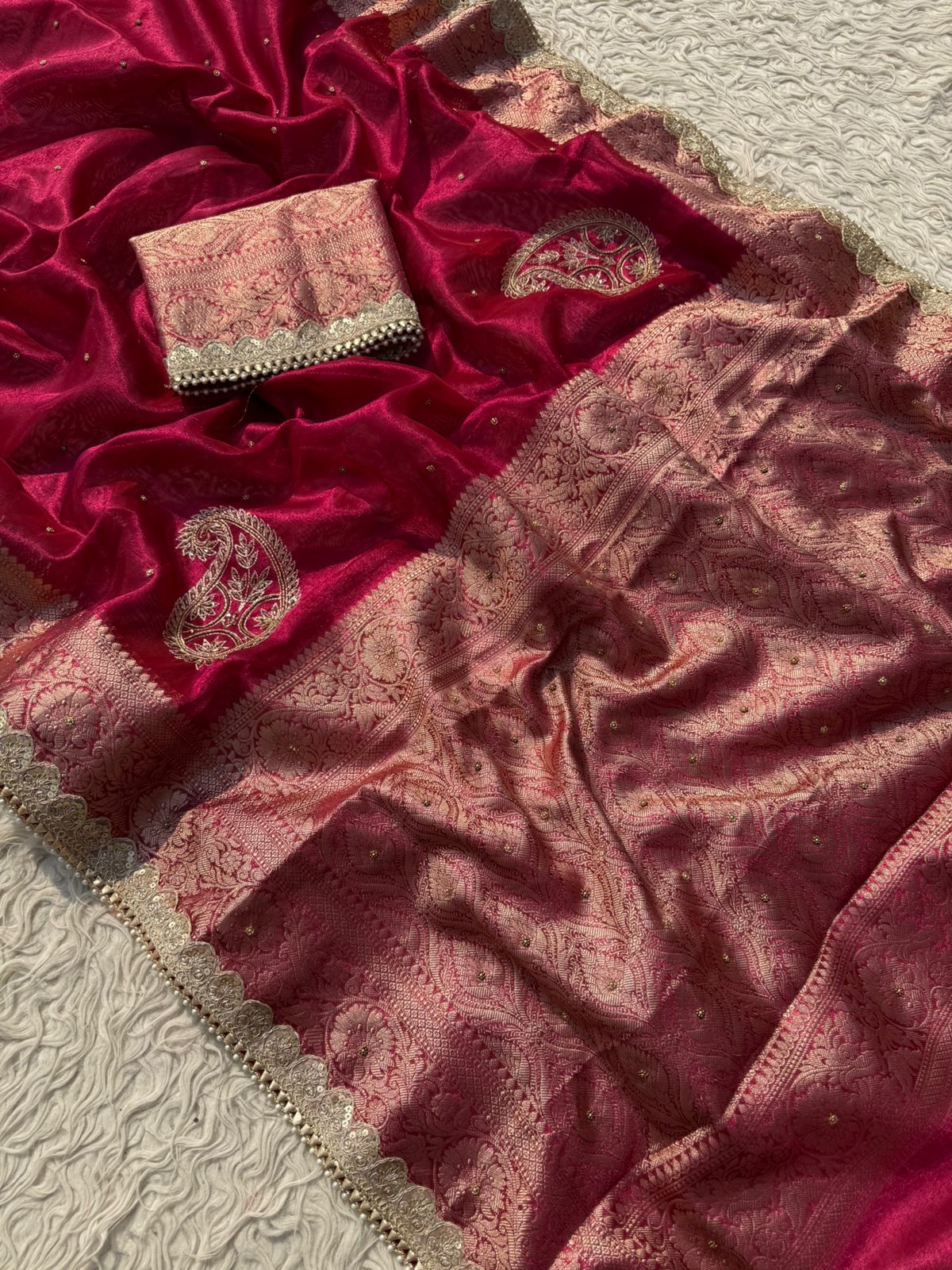 Banarasi Tissue Silk  Hand Work Saree With Heavy Blouse