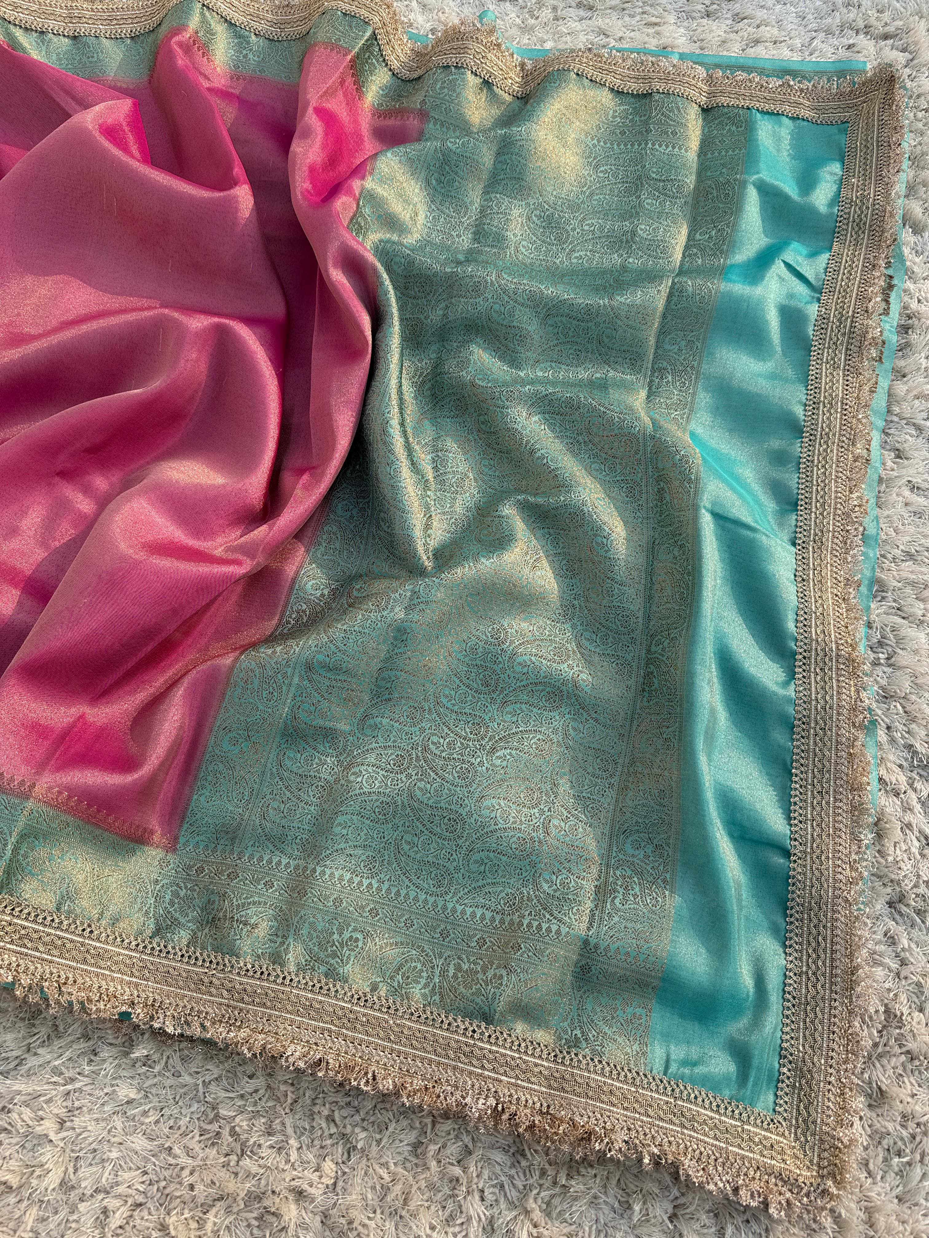 Banarasi Maharani katan tissue soft silk saree  Dual shade saree with lace work