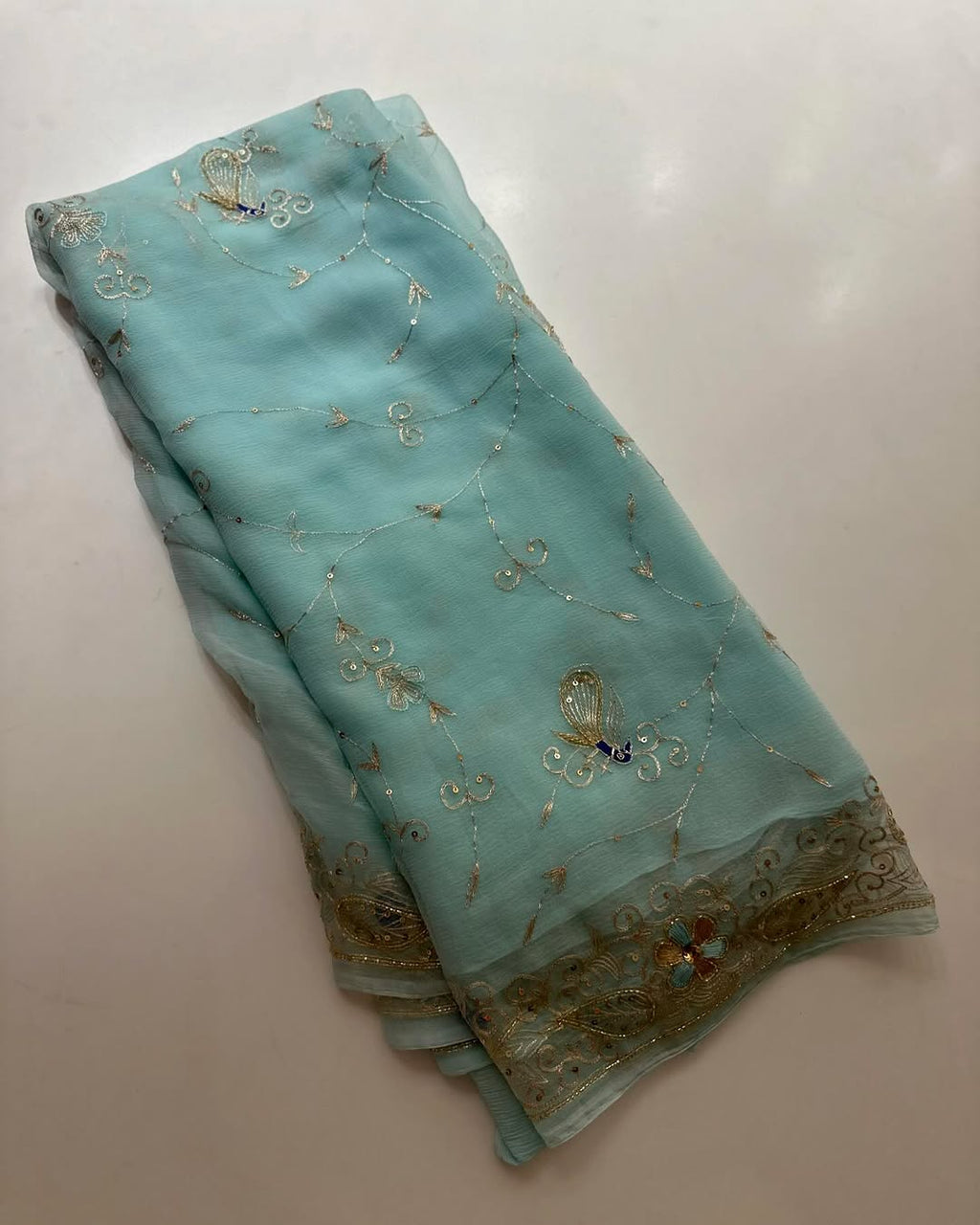 Pure Jaipuri Chiffon Jaal Work Saree With Beautiful Rajputi look and Running Blouse