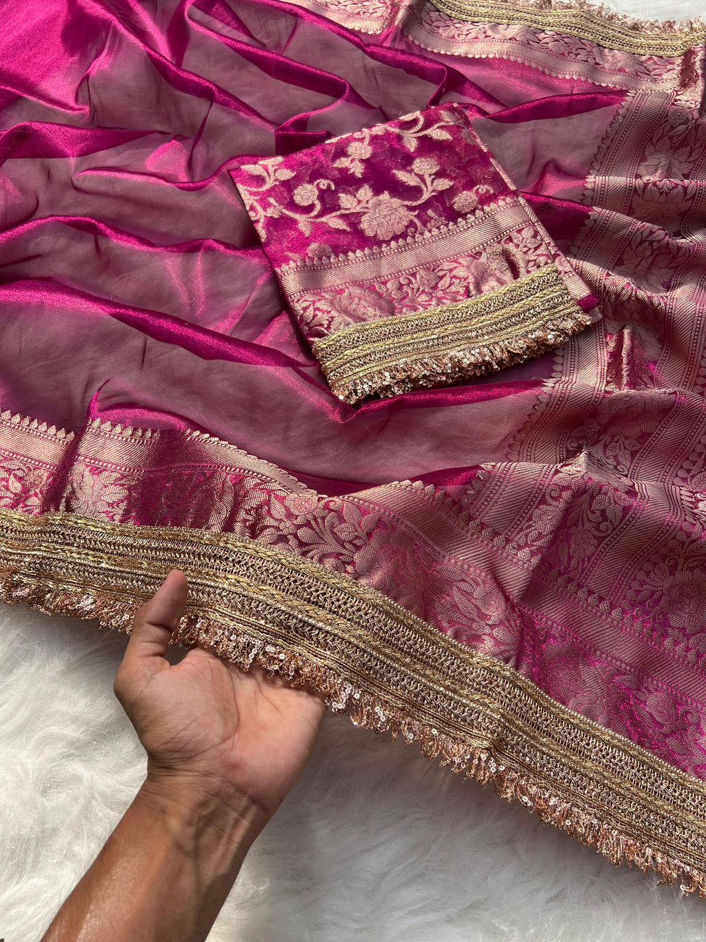 Banarasi Tissue Silk Saree With lace work border