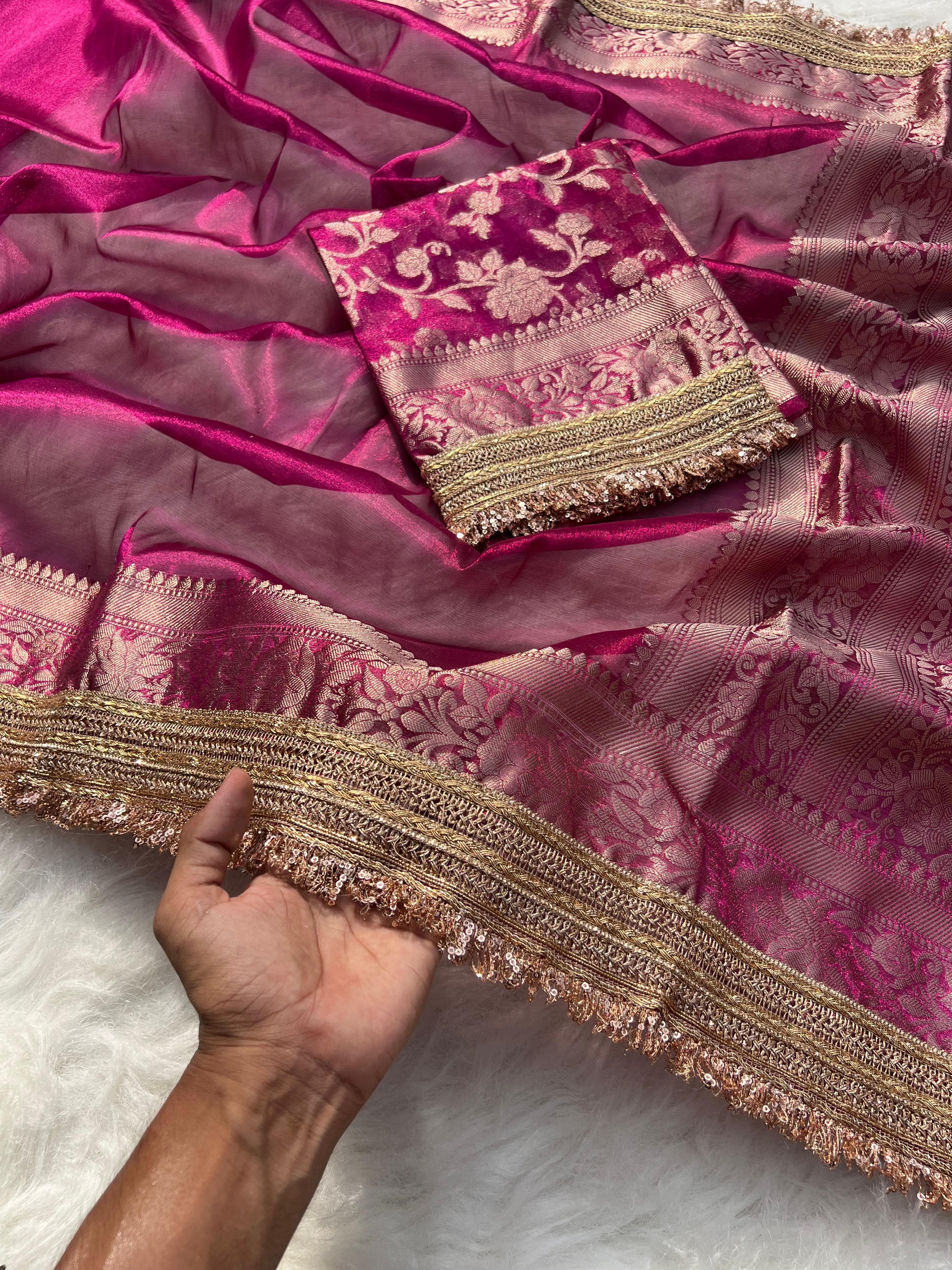 Banarasi Tissue Silk Saree With lace work border